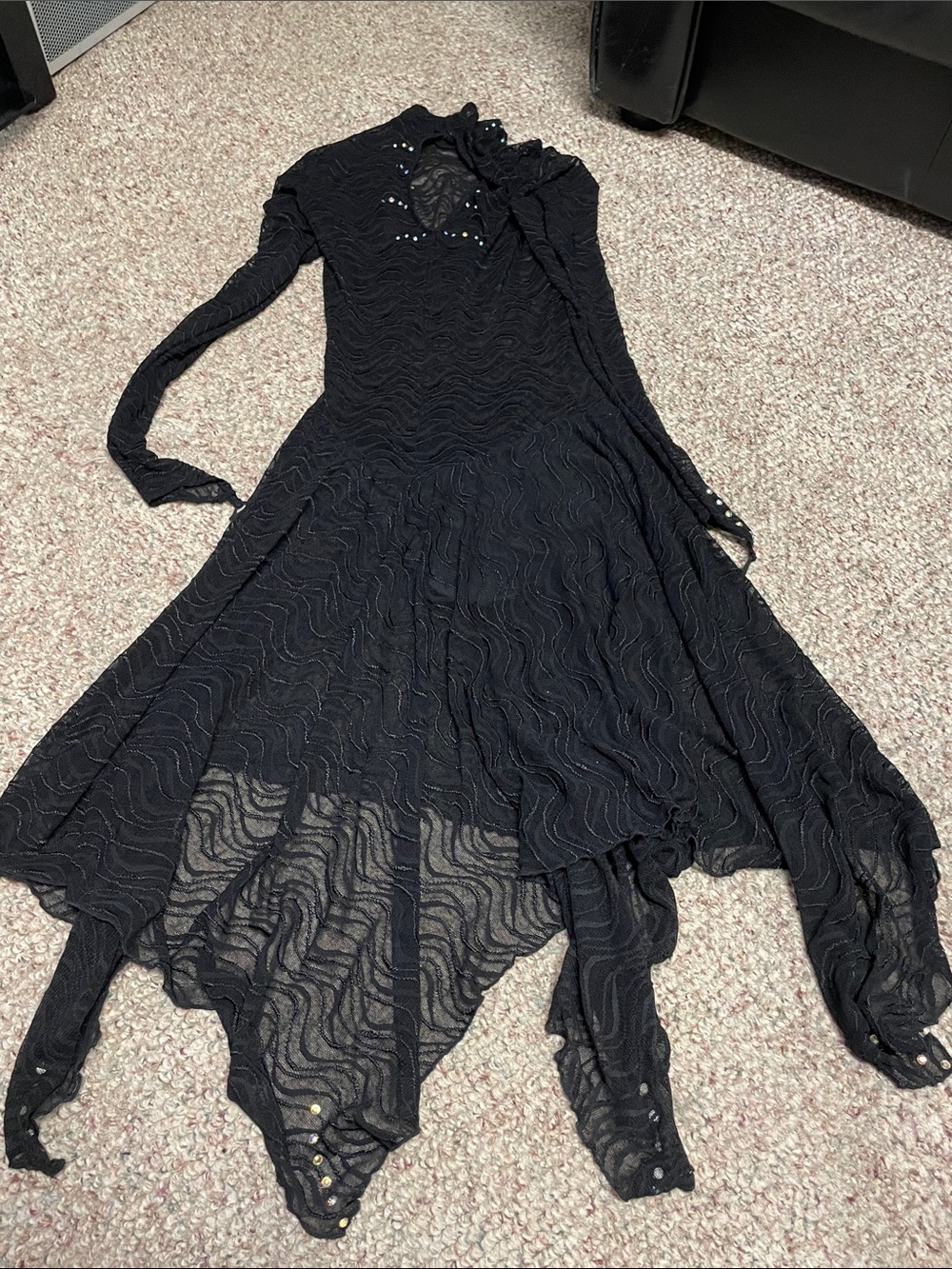 Vintage Black sheer lace long-Sleeve Austrian crystal studded leotard Dress - Picture 14 of 14